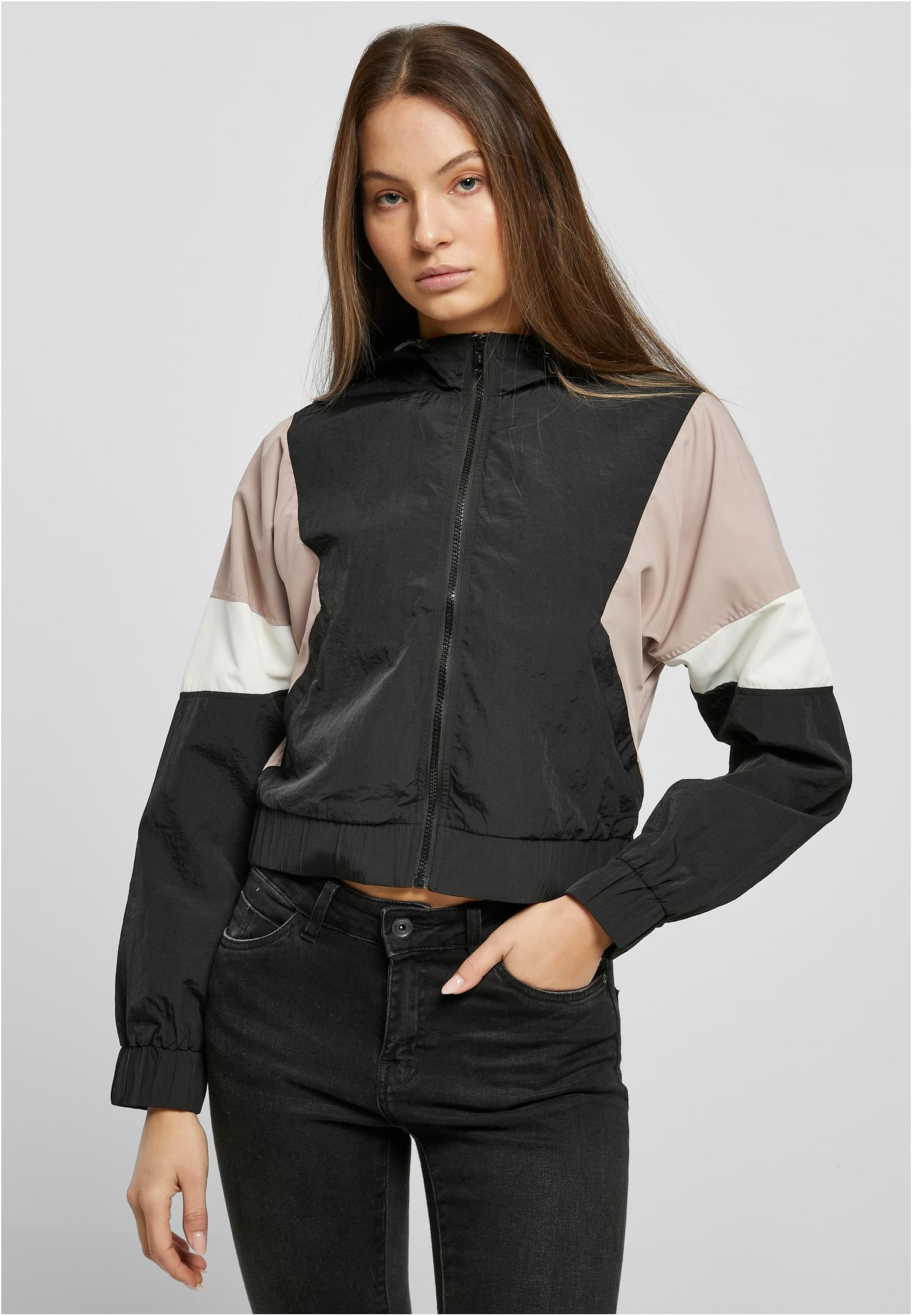 Urban Classics Ladies Short 3 Tone Crinkle Jacket Black Urban Classics Ladies Short 3 Tone Crinkle Jacket Black