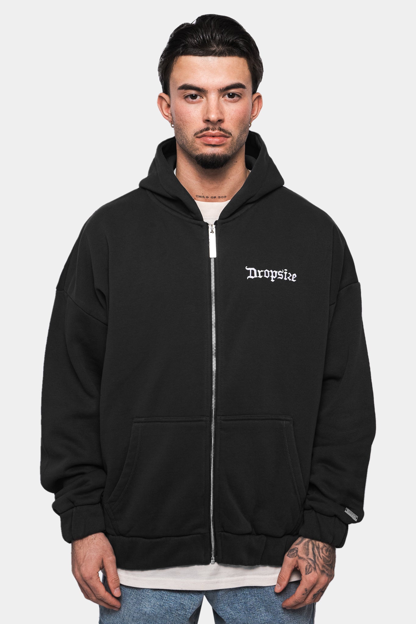 Dropsize Super Heavy Oversize Blank Zip Hoodie Washed Black-reserve