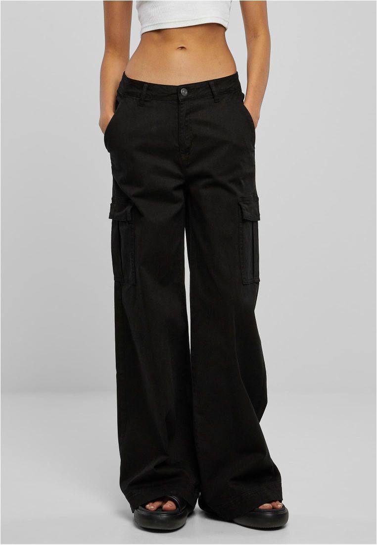 Urban Classics Ladies High Waist Wide Leg Twill Cargo Pants Black Urban Classics Ladies High Waist Wide Leg Twill Cargo Pants Black