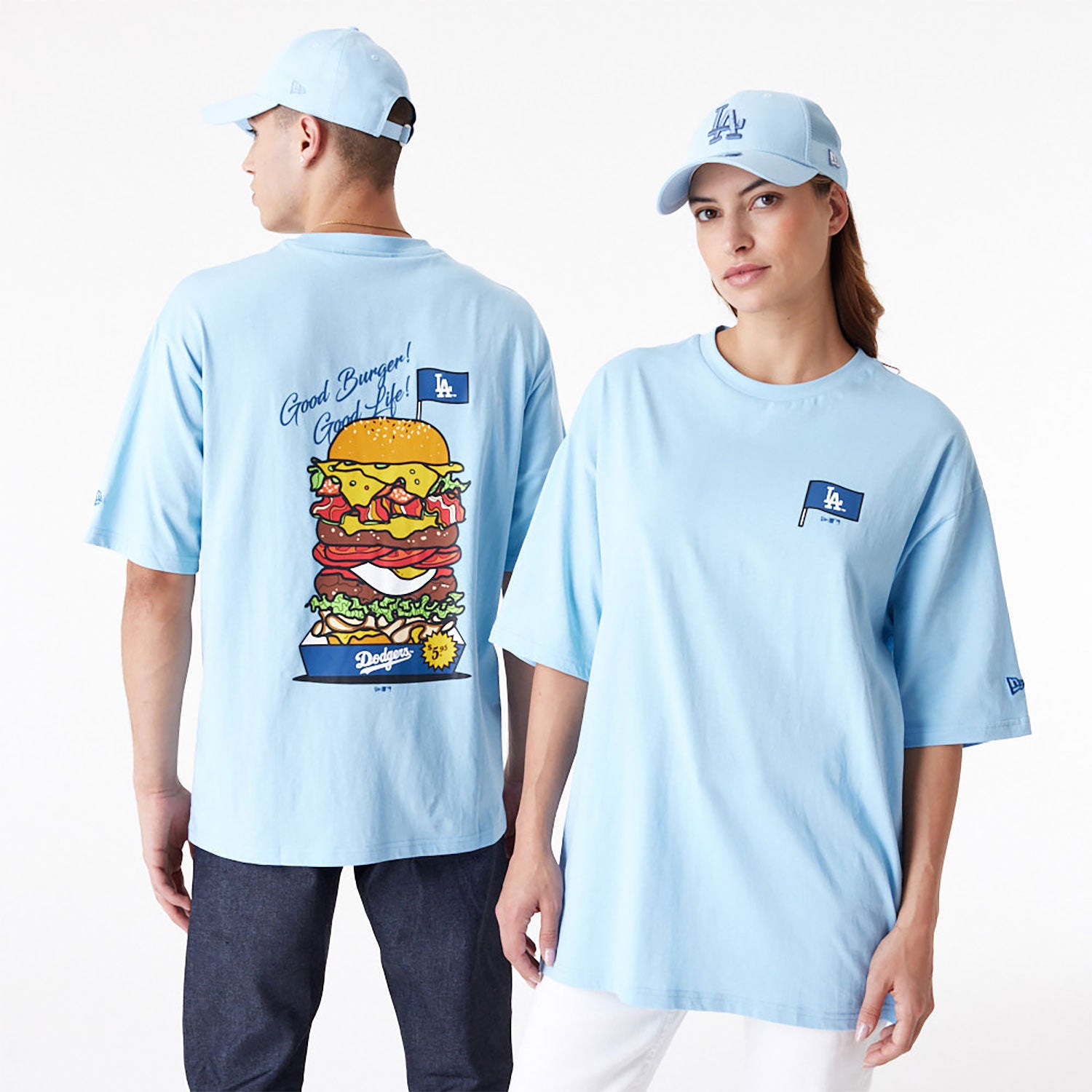 New Era La Dodgers MLB Burger Graphic Oversized T-Shirt Light Blue