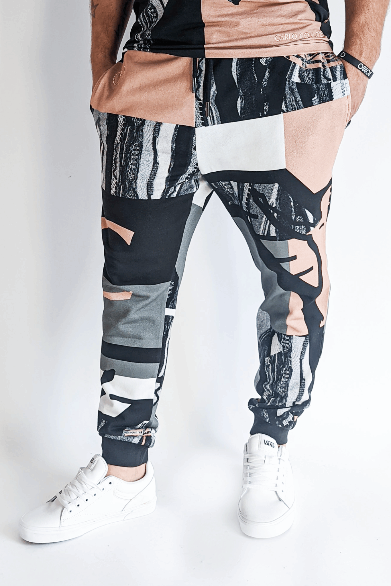 Carlo Colucci Allover Print Sweatpants Black Grey Rose