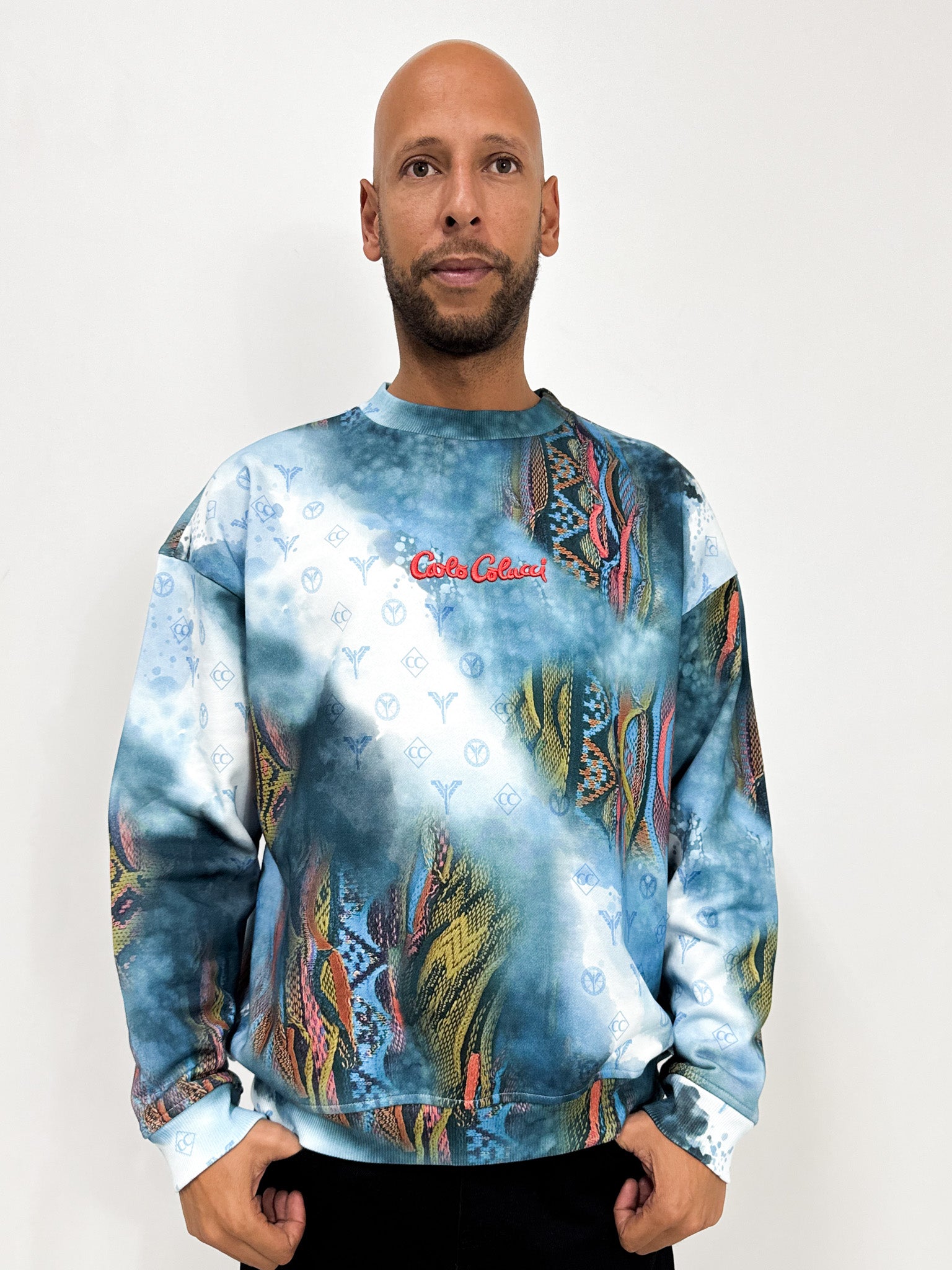 Carlo Colucci Sprayed Knit Oversize Sweatshirt Blue