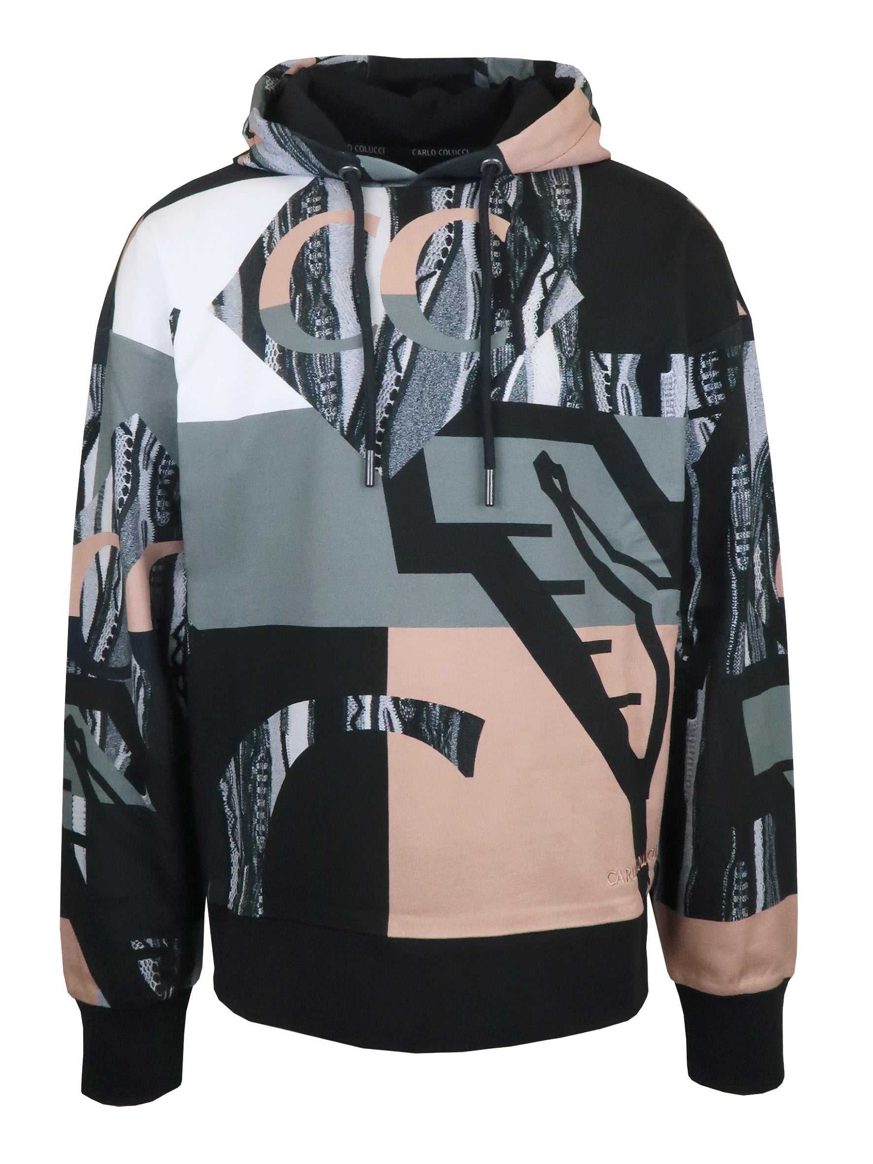 Carlo Colucci Allover Print Hoodie Black Grey Rose